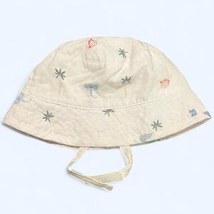 Janie and Jack Cream White Bucket Hat with Embroidery
